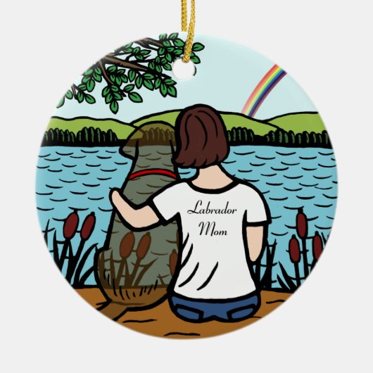 Chocolate Labrador Angel en mama 1 Keramisch Ornament (Voorkant)