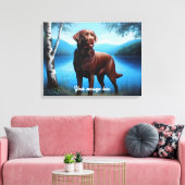 Chocolate Labrador en Blue Lake Canvas Afdruk (Insitu (Woonkamer))
