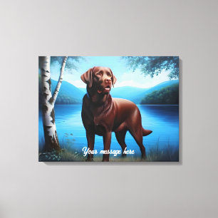 Chocolate Labrador en Blue Lake Canvas Afdruk