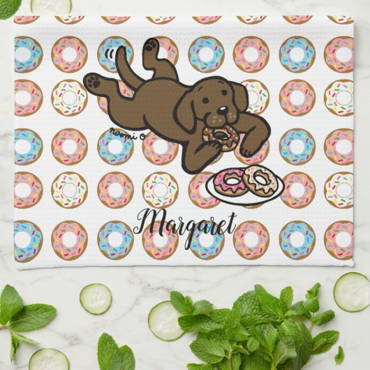 Chocolate Labrador en Doughnoten Theedoek (Gevouwen)