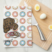Chocolate Labrador en Doughnoten Theedoek (Quarter Fold)