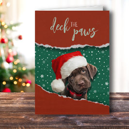 Chocolate Labrador Feestelijke Santa Hat Holiday K Folie Feestdagenkaart