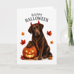 Chocolate Labrador Halloween Duivels Hond Kaart