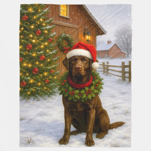 Chocolate Labrador Holiday Fleece Deken (Voorkant)