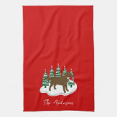 Chocolate Labrador-kerstboombomen Theedoek (Verticaal)