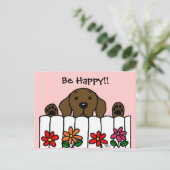 Chocolate Labrador kijkt naar jou Briefkaart (Staand voorkant)