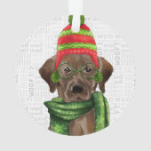 Chocolate Labrador met naam en kerstfoto Ornament (achterkant)