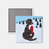 Chocolate Labrador met Santa Hat Snowflake Magneet (Voorkant / Achterkant)