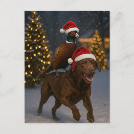 Chocolate Labrador & Partridge Christmas postcard Briefkaart