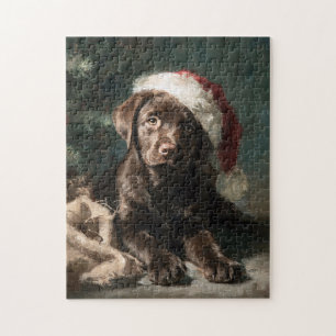 Chocolate Labrador Puppy Kerstschilderij Legpuzzel
