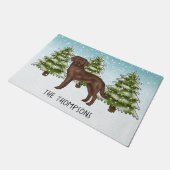Chocolate Labrador Retriever Custom Blue Christmas Deurmat (Schuin)