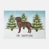 Chocolate Labrador Retriever Custom Blue Christmas Deurmat (Voorkant)