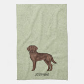 Chocolate Labrador Retriever Lab Custom Name Green Theedoek (Verticaal)