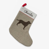 Chocolate Labrador Silhouette Custom Dog Holiday Kleine Kerstsok (Voorkant (Hangend))