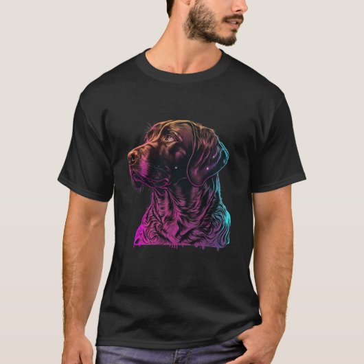 Chocolate Labrador Synthwave 80s Retrowave Aesthet T-shirt (Voorkant)