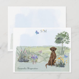 Chocolate Labrador Win Dog Monogram & Naam terug Notitiekaartje