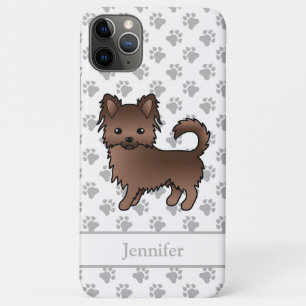 Chocolate Long Coat Chihuahua Cartoon Hond & Naam iPhone 11 Pro Max Hoesje