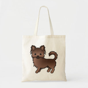 Chocolate Long Coat Chihuahua Cute Cartoon Dog Tote Bag