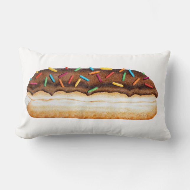 Chocolate Long John Donut met Sprinkles Pillow Kussen (Voorkant)