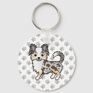 Chocolate Merle Long Coat Chihuahua Dog & Paws Sleutelhanger