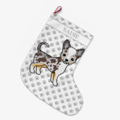 Chocolate Merle Smooth Coat Chihuahua Dog & Name Grote Kerstsok (Voorkant (Hangend))