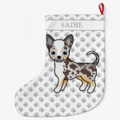 Chocolate Merle Smooth Coat Chihuahua Dog & Name Grote Kerstsok (Achterkant)