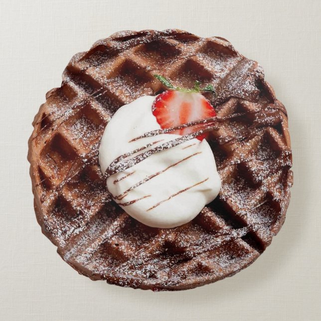 Chocolate Nutella Waffle Rond Sierkussen Kussen (Voorkant)