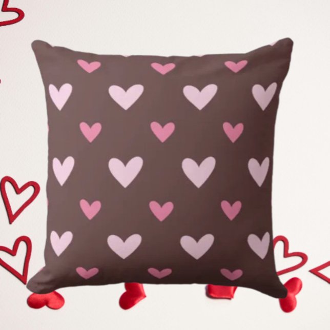 Chocolate & Pink Heart Pattern Throw Pillow Kussen (Creator heeft geüpload)