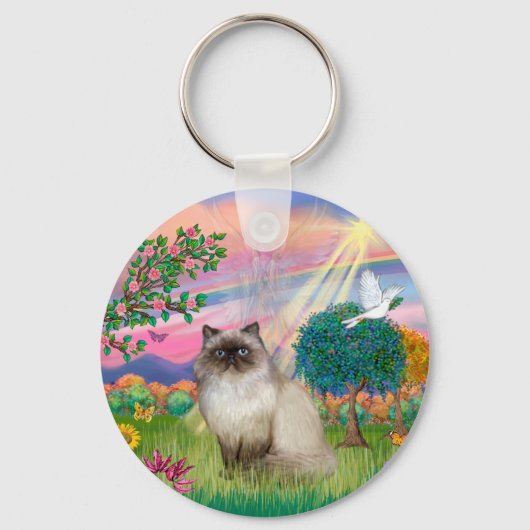 Chocolate Point Himalayan Cat - Cloud Angel Sleutelhanger (Voorkant)