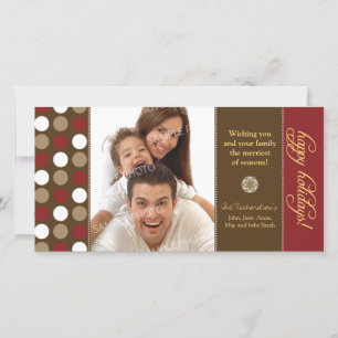 Chocolate Polkadots Kerst Fotokaart (rood) Feestdagenkaart