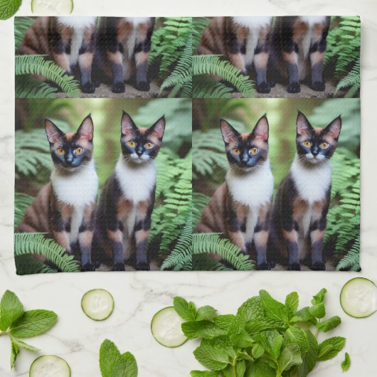 Chocolate Siamese Cat Twins, Dish Towel Theedoek (Gevouwen)