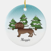 Chocolate Smooth Coat Dachshund - Winterbos Keramisch Ornament (Achterkant)