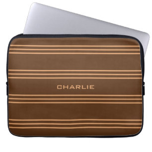 Chocolate Stripes, aangepaste monogram laptophoeze Laptop Sleeve