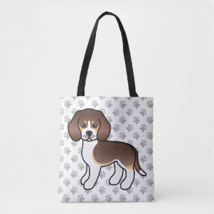 Chocolate Tricolor Beagle Cartoon Hond & Pooten Draagtas