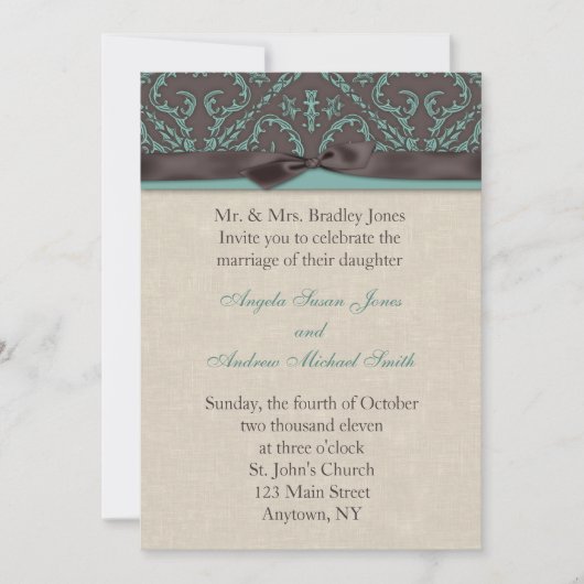 Chocolate Turquoise Invitation Kaart (Voorkant)