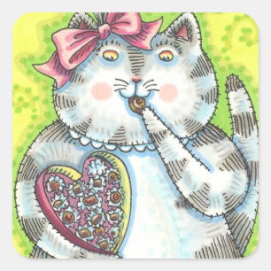 CHOCOLATES UIT DE SECRET ADMIRER VAN KITTEN, VALEN VIERKANTE STICKER