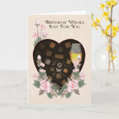 Chocolats Vin Et Fleur Carte de voeux Anniversaire (Fleur jaune)