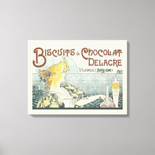 Chocoloate Art Nouveau Vrouw Canvas Afdruk