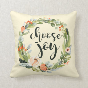 Choisissez la joie, coussin floral d'aquarelle