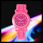 CHOISISSEZ VOS COULEURS, Nom, Enfants Poignet rose<br><div class="desc">Cette montre amusante au poignet pour enfants avec un bracelet en silicone rose peut être customisée comme vous le souhaitez. Vous pouvez CHOISIR VOTRE PROPRE COULEUR pour remplacer l'arrière - plan rose profond sur la face de montre et vous pouvez faire dire le texte à tout ce que vous voulez....</div>