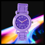 CHOISISSEZ VOS COULEURS, Votre Nom, Enfants Poigne<br><div class="desc">Cette montre amusante au poignet avec une sangle violette peut être customisée comme vous le souhaitez. Vous pouvez CHOISIR VOTRE PROPRE COULEUR pour remplacer l'arrière - plan sur la face de montre et vous pouvez faire dire le texte à tout ce que vous voulez. Ou gardez mon design violet et...</div>