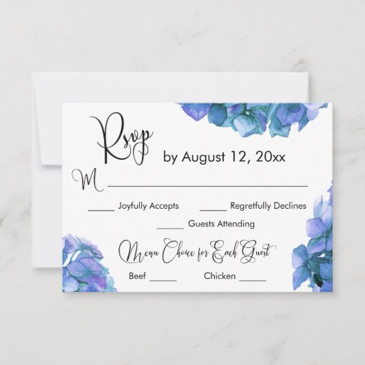 Choix de menu de calligraphie avec RSVP à l'horten (Devant)