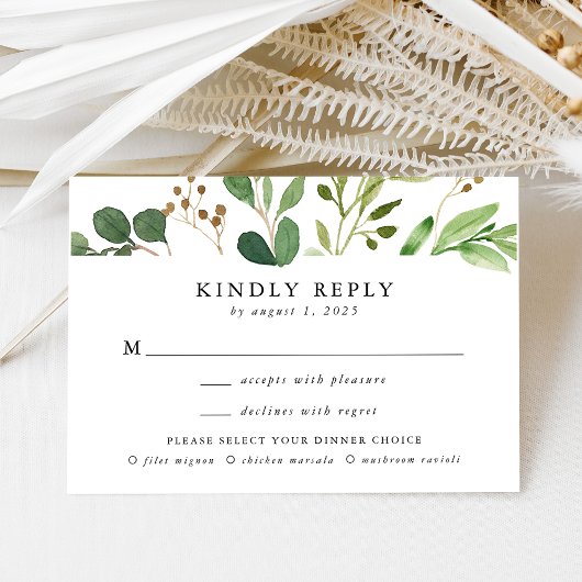Choix de menu de mariage à la verdure aquarelle