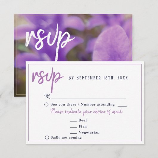 Choix de menu de mariage floral Fleur Violette (Devant / Derrière)