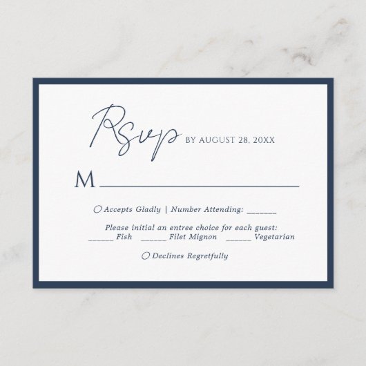 Choix de menu de mariage minimal script bleu marin (Devant)