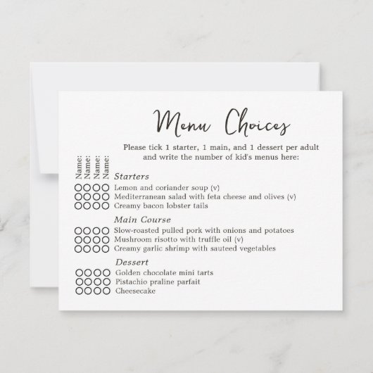 Choix de menu de réponse pour un mariage élégant p (Dos)