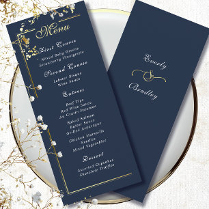 Choix de menu écriture blanche cadre or bleu marin