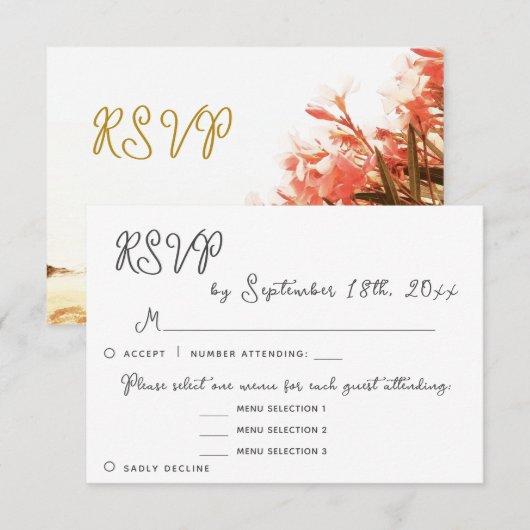 Choix de menu floral Oleander Réponse RSVP Mariage (Devant / Derrière)