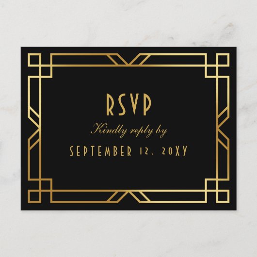 Choix de menu RSVP Cadre noir or Art Déco élégant (Devant)