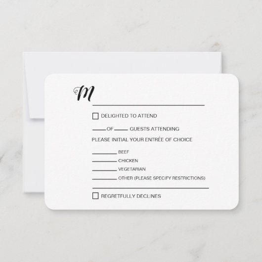 Choix de menu RSVP de mariage de script simple (Dos)